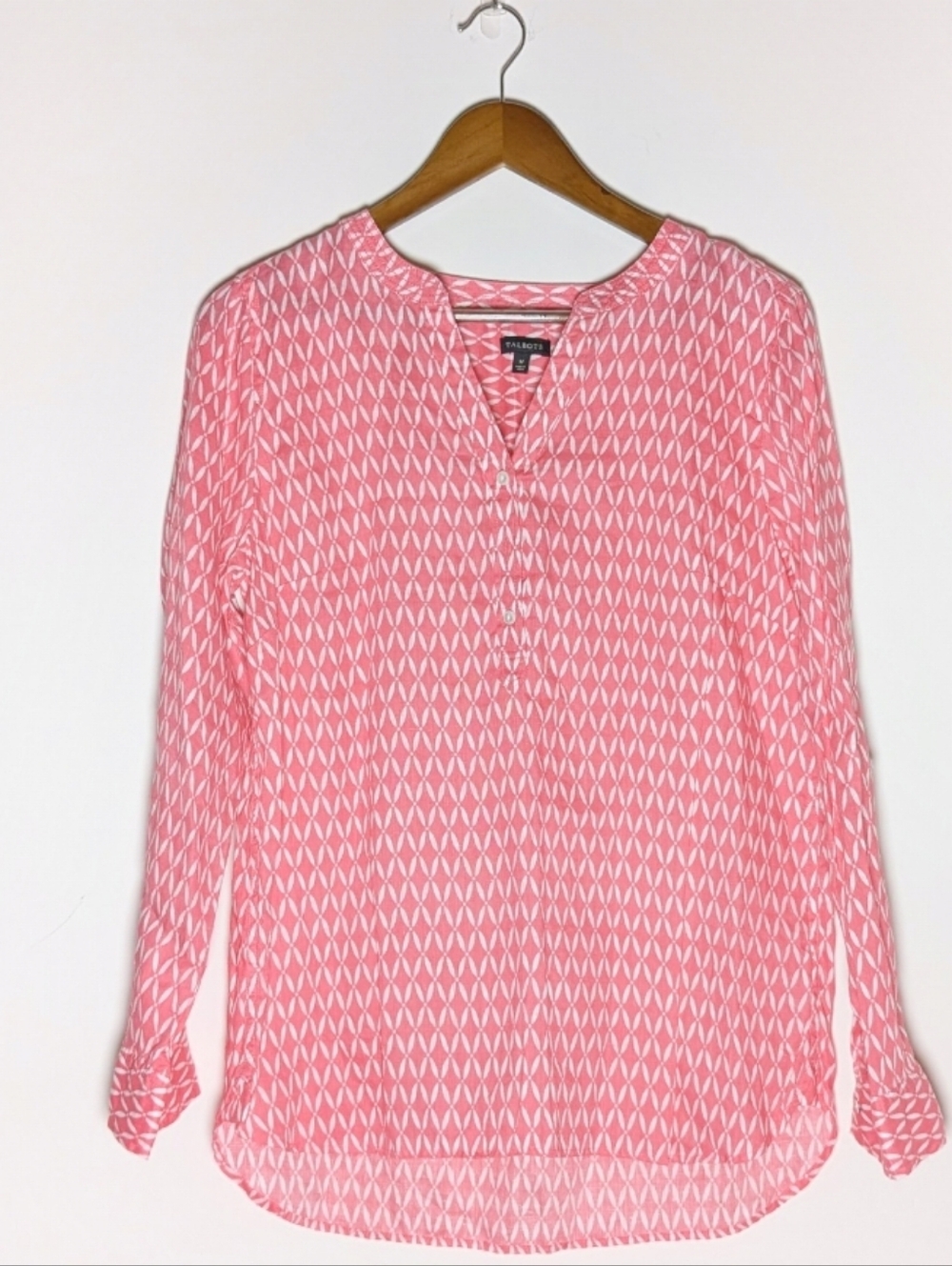 Talbots Linen Pink Peach Natural Beach Tunic Blouse Medium V Neckline